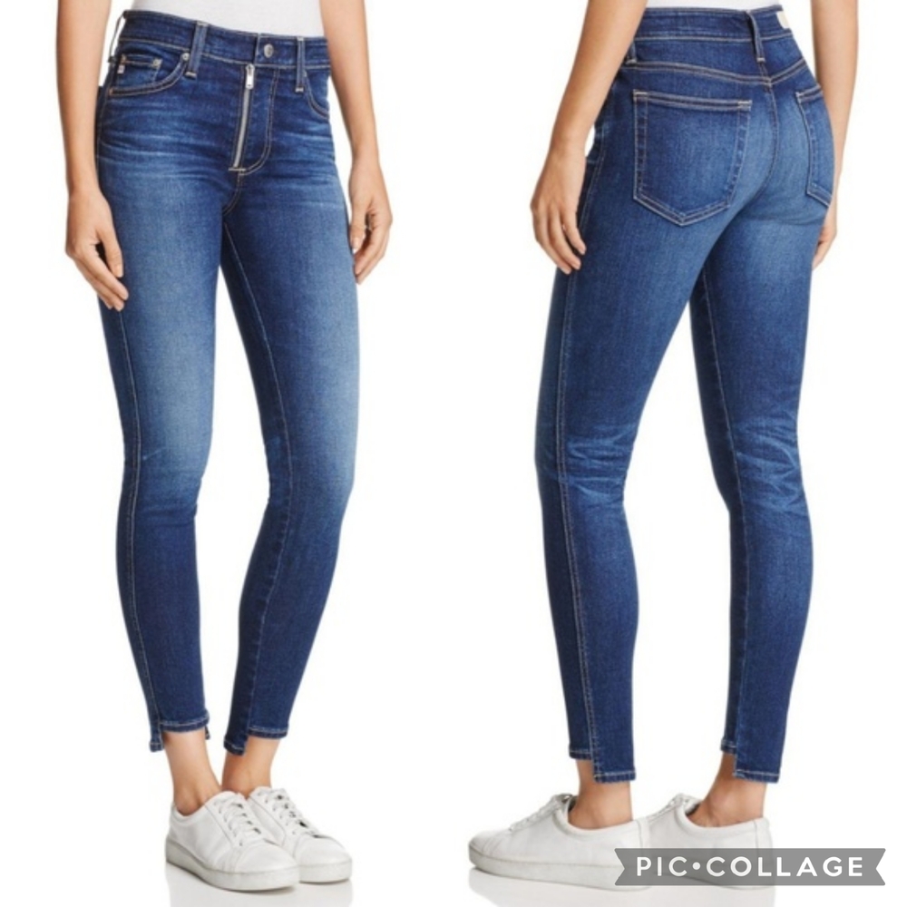 AG Adriano Goldschmied Step Hem The Farrah Ankle Skinny Jeans Exposed Zipper